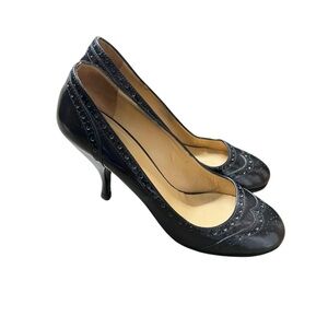 Miu‎ Miu Black Patent Leather Round Toe Heels Pumps Rare